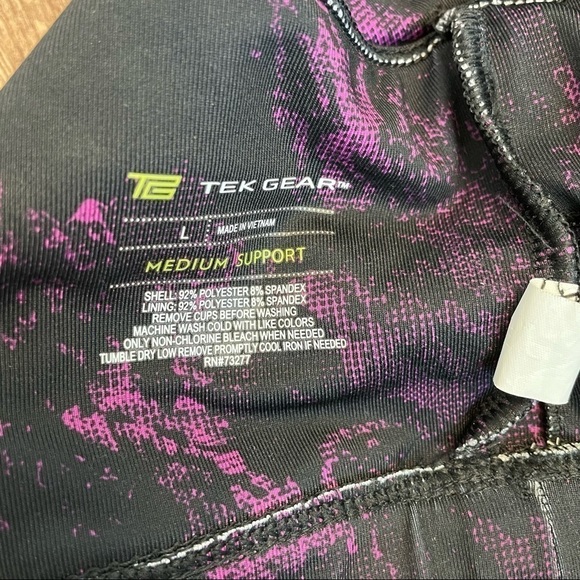 Tek Gear Black Purple Printed Razorback Sports Bra Medium Support Size Large - Picture 3 of 3